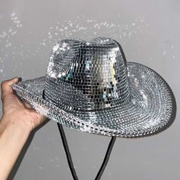 Mirror Reflective Sequins Stunning Disco Cap for Men Women Exquisite Cowboy Hat Performance Stage Props