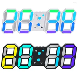 Wall Clocks RGB Digital Clock 3D LED Electronic Adjustable Brightness Temperature Display