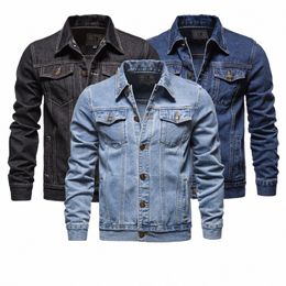 spring Autumn Denim Jackets Man Fi Jeans Jacket Male Coat Cott Bomber Jacket Turn Down Collar Casual Outwear Men Clothing L88C#