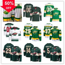 Minnesota Custom Wild Hockey Jerseys 29 Marc-Andre Fleury 97 Kirill Kaprizov 14 Joel Eriksson Ek 7 Brock Faber 12 Matt Boldy 23 Marco Rossi 38 Ryan Hartman