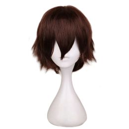 Wigs QQXCAIW Short Straight Cosplay Wig Men Dark Brown Synthetic Hair High 100% Temperature Fibre Wigs