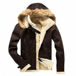 men's Autumn Fi Handsome Leather Jacket Winter New Fleece Plush Motorcycle Jacket Mens Sheepskin Fur Pilot Jackets Parka K3LC#