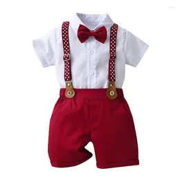 Clothing Sets Baby Boys Cotton Gentleman 2PCS Outfit Birthday Wedding Party Suits Short Sleeve Shirt With Bow Tie Overall Shorts