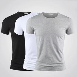 Tops Tees Mens T Shirt Pure Colour VO Collar Short Sleeved 3Pcs Men TShirt Black Tights Man TShirts Fitness For Male Clothes 240315