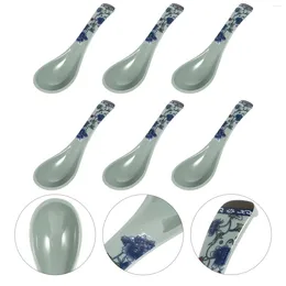 Spoons 6 Pcs Fall To The Ground Anti Ceramic Blue And White Spoon Ramen Noodles Melamine