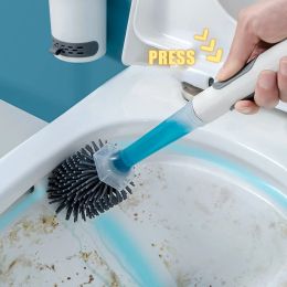 Brushes Refillable Toilet Brush Set WallMounted Selfadhesive Holder Water Case TPR Brush for Corner Cleaning Bathroom Accessories