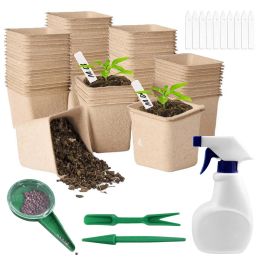 Kits Seed Starter Peat Pots Kit 100pcs Biodegradable Germination Seedling Trays with 100 Plant Labels and Garden Tools for Garden