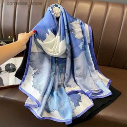 Bandanas Durag Bandanas Durag Four Seasons 180X90CM Shawls Fashion Soft Long Silk Scarves Women Sunscreen Print Beach Satin Finish Scarf Y24032