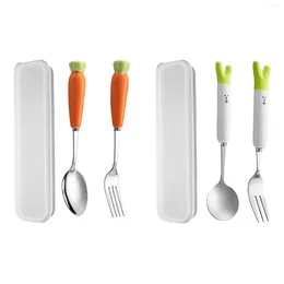 Dinnerware Sets Spoon And Fork With Case Porcelain Handles Cake Forks 304 Stainless Steel For Travel Kitchen Camping Outdoor Appetisers