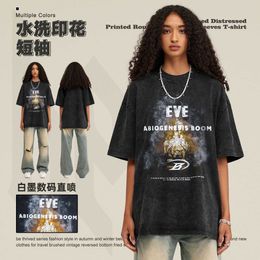 Mens Wear Spring/summer New 270g Washed Old Print Round Neck Short Sleeve Street Fashion Brand Couple t