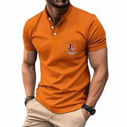 summer stand collar printed horse shirt men's Polo shirt short sleeve T-shirt Casual fi sweatshirt men's T-shirt top 5651#