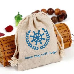 Jewelry 50PCS Linen Bag Jewelry Packaging Natural Linen Drawstring Pouch Jute Makeup Party Storage Gift Bags Wrapping Personalized