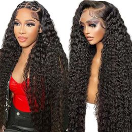 LYBYL 13x4 Wave Pre Plucked HD Transparent Lace Front 180% Density with Baby Deep Curly Wigs Human Hair Natural Colour 28inch