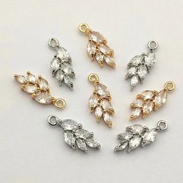 Arrival 17x7mm 50pcs Cubic Zirconia Feather Charm For Handmade Necklace Accessories Earring Parts DIY Jewellery Findings 240309