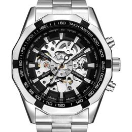 ORKINA Silver Stainless Steel Classic Designer Mens Skeleton Watches Top Brand Luxury Transparent Mechanical Male Wrist Watch 2107287r