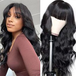 Body Wave Wig with Bangs Long Fringe Human Hair Wigs with Bangs Glueless Brazilian Full Machine Made Human Hair Wigs for Women