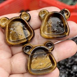 Decorative Figurines 3pcs Natural Stone Carved Tiger Eye Cute Crystal Figurine Bear Statue Home Decoration Children Gift