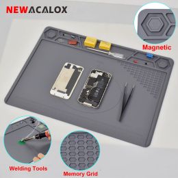 Soldeerijzers Newacalox Soldering Mat Heat Resistant Magnetic Silicone Electronic Repair Mat for Cellphone Pcb Board Soldering Station Iron