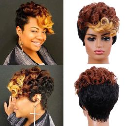 Wigs OUCEY Pixie Cut Short Wigs For Women Black Brown Blonde Ombre Color Synthetic Wig With Bangs Natural Wavy Wigs Women