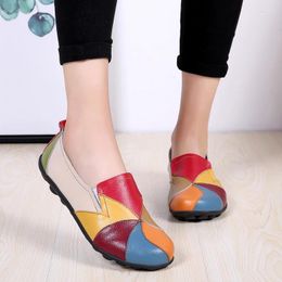 Casual Shoes Women Loafers Patches Stitching Woman Summer Ladies Flats Soft Candy Colours Genuine Leather Moccasins Plus Size