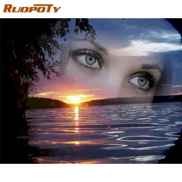 Number RUOPOTY Painting By Numbers Kits For Adults Children Woman Eyes On Ocean Oil Picture By Number 40x50cm Framed Photos Diy Gift