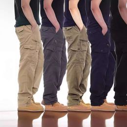 Calça masculina de trabalho múltiplo de perna reta tridimensional, calças casuais da moda, calças casuais