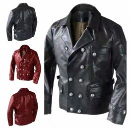 german Pilot PU Leather Jacket Double Breasted Lapel Men's Autumn And Winter Vintage Coat E5L5#