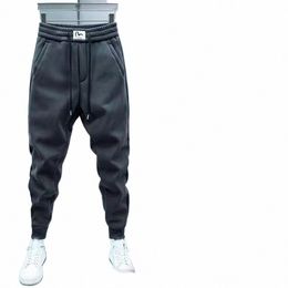 solid Colour Men Pants Soft Thick Warm Men's Sweatpants with Drawstring Elastic Waist Ankle-banded Pockets for Fall Winter Casual 51Vt#