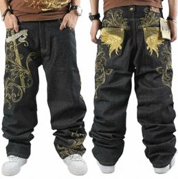 hot Men's Skate Baggy Loose Embroidery Rap Hip Hop Jeans Denim Trousers Pants 41Th#