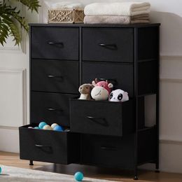 DUMOS Bedroom, Chest of Closet Storage 8 Drawers, Cloth Dresser Clothes Organisers Tower with Fabric Bins, Metal Frame, Wood Tabletop for Nursery, Kids Room,