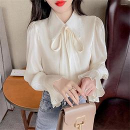 Women's Blouses Flare Sleeve Shirts Women Bandage French Elegant Ladies Gentle Designer 2024 Spring Fashion Clothes White All-match Style