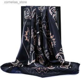 Bandanas Durag Bandanas Durag 90X90CM Bandannas Four Seasons Fashion Flower Silk Scarves New Print Sunscreen Square Kerchief Europe And America Luxury Shawls Y240