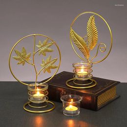 Candle Holders Nordic Golden Leaf Candlestick Iron Art Holder Ambience Home Decor Ornaments Party Supplies