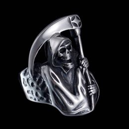 Vintage Men 14K White Gold Ring Jewellery for Women Gothic Punk Skull Alloy Rings Male Anniversary Grim Reaper Skeleton