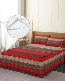 Bed Skirt Vintage Farm Red Wood Grain Gradient Elastic Fitted Bedspread With Pillowcases Mattress Cover Bedding Set Sheet