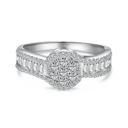 Cluster Rings Cross Border Korean Version S925 Sterling Silver Women's Ring With Full Diamond Zirconia Inlaid Geometric Versatile Design