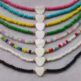 Choker Fashion White Love Heart Necklace For Girl Spring Summer Trend Small Colourful Beads Gift Friend Jewellery