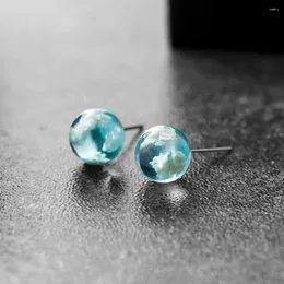 Stud Earrings Blue Sky And White Clouds Transparent Spherical Resin For Women