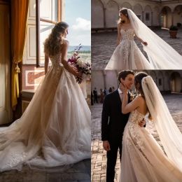 Bohemian Wedding Summer Dresses Sexy Backless Sweetheart Appliques Lace Tulle Long Bridal Gowns Beach Garden Boho Robes Custom Made Bc15495
