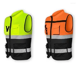 Motorcycle Apparel Multi-pockets High Visibility Zipper Front Safety Vest With Reflective Strips And Riding Multipurpose