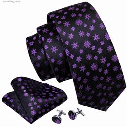 Neck Ties Neck Ties Black Purple Silk Men Tie Christmas Neck tie Hankerchief Cufflinks Set Xmas Festival Bell Crutch Snow Santa Tree Gift Barry.Wang Y240325