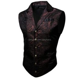 Men'S Suits Blazers Vests Blue Mens Singlebreasted Paisly Silk Waistcoat Suit Collar Arrival Autumn Sleeveless Vest Barry.Wang Des Dhnlb