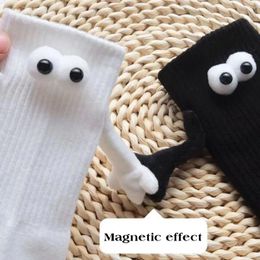 Women Socks 5 Pairs Of Magnetic Hand Men's And Women's Fashion Black White Funny Cute Cartoon Eyes Stockings Gift