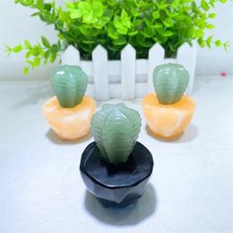 Decorative Figurines 6.8cm High Quality Natural Crystal Cactus Carving Healing Quartz Succulents Potted Plants Gift Home Decoration