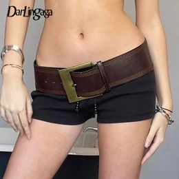 Darlingaga Vintage Fashion Brown Metal Buckle Women Belts Y2K Accessories Waistband Grunge Wide Belt Sashes Leather Outwear Chic 240320