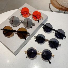 Sunglasses Vintage Round Men Classic Stylish Shades With Metal Spring Legs Trendy Brand Designer UV400 Protection Eyewear