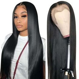 CUTE BEIN 210% Density 13x6 30 Inch HD Front Pre Plucked Glueless Straight Human for Black Women Brazilian Lace Frontal Wigs with Baby Hair Free Part