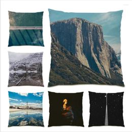 Pillow Throw Cover Realistic Landscape Polyester Linen Decoration 45x45 Natural Print Home Decor Gift E0786