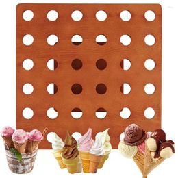 Decorative Plates Ice Cream Cone Holder Stand 13 X Inch Wooden Display With 36 Holes Snack Tray Hand Roll Sushi Popcorn