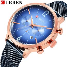 CURREN Fashion Quartz Watch Men Sport Chronograph Date Clock Business Male Wrist Watch Mesh Steel Band Hodinky Relogio Masculino208B